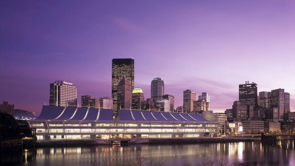 The David L. Lawrence Convention Center, seen from across the Allegheny River