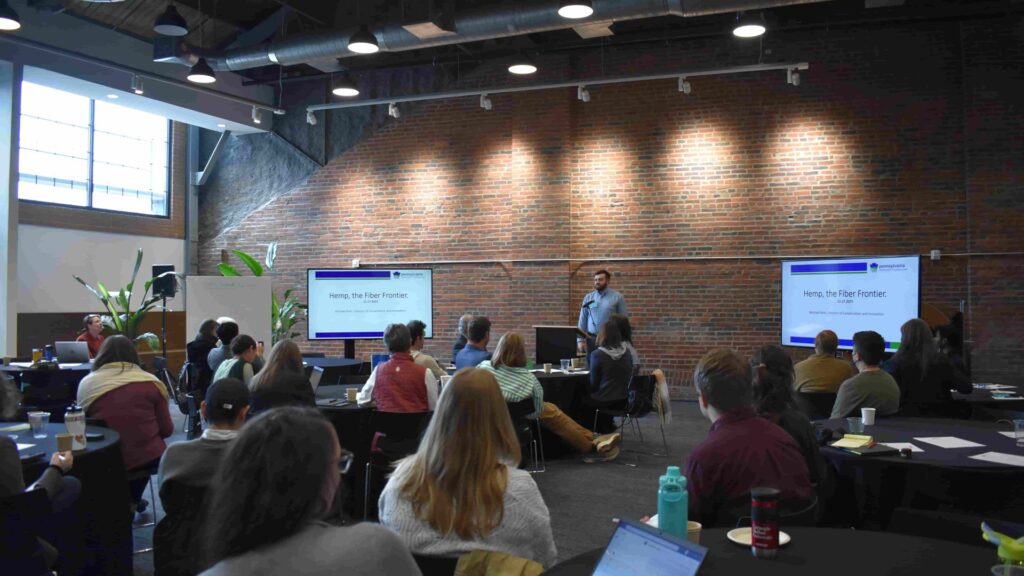 Michael Roth presents to attendees at GBA's hemp workshop.