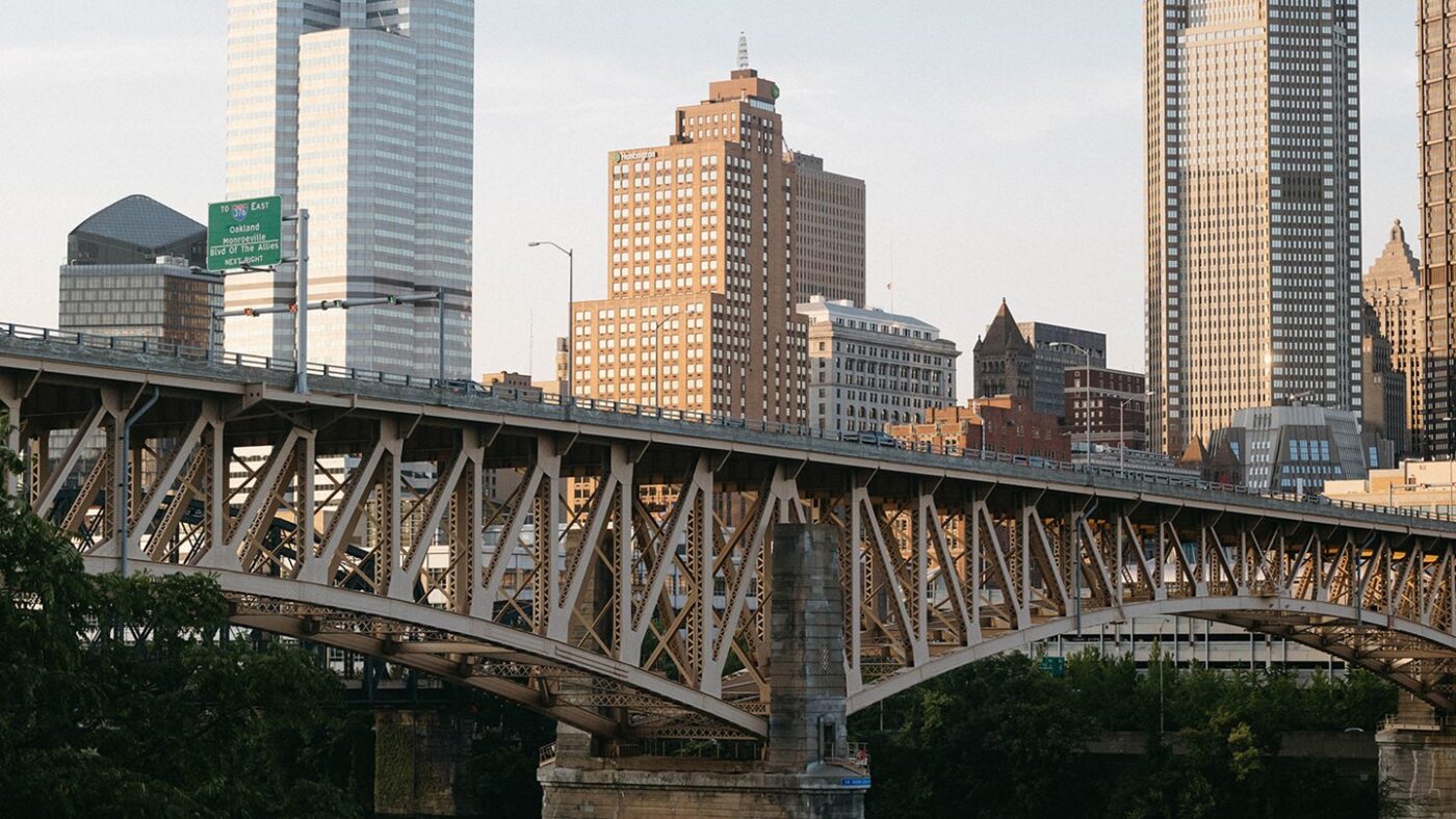 View of Pittsburgh with a bridge in the foreground